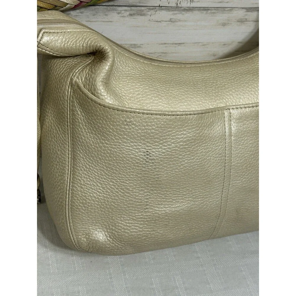 BRIGHTON Ivory Pebbled Leather Multi-Color Woven Shoulder Strap Bag Purse vtg.